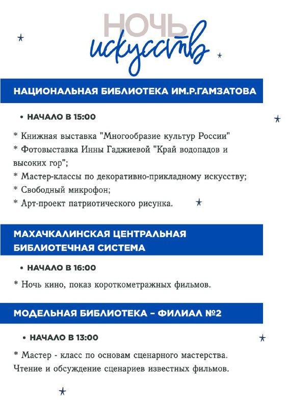 Афиша мероприятий в «Ночь искусств»